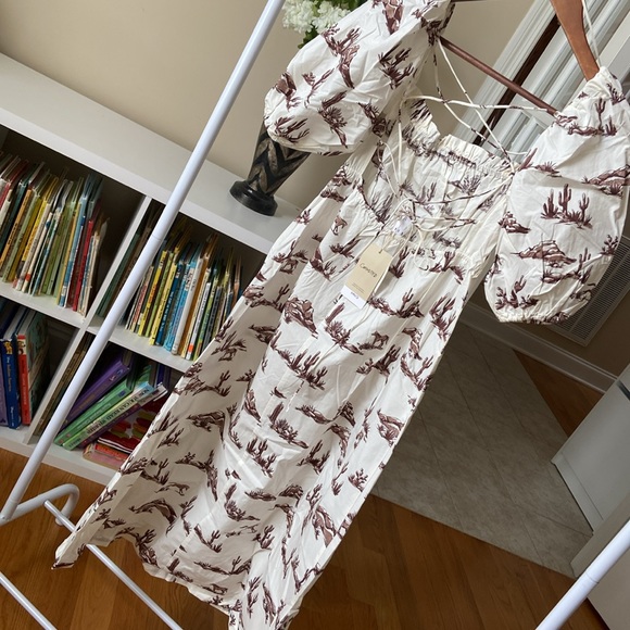 MANGO cactus print puff sleeve long dress blogger fave zara competitor - Picture 7 of 10